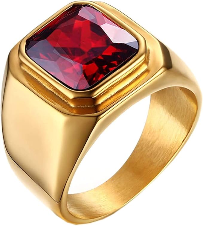 PMTIER Men's Stainless Steel Gold Plated Ring