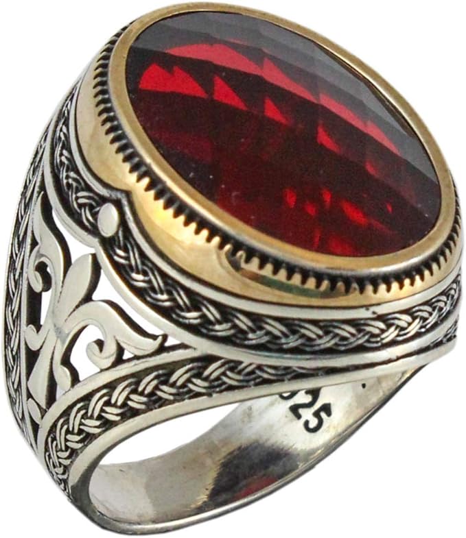 Ruby Color Luxury Handmade Turkish Men's Ring