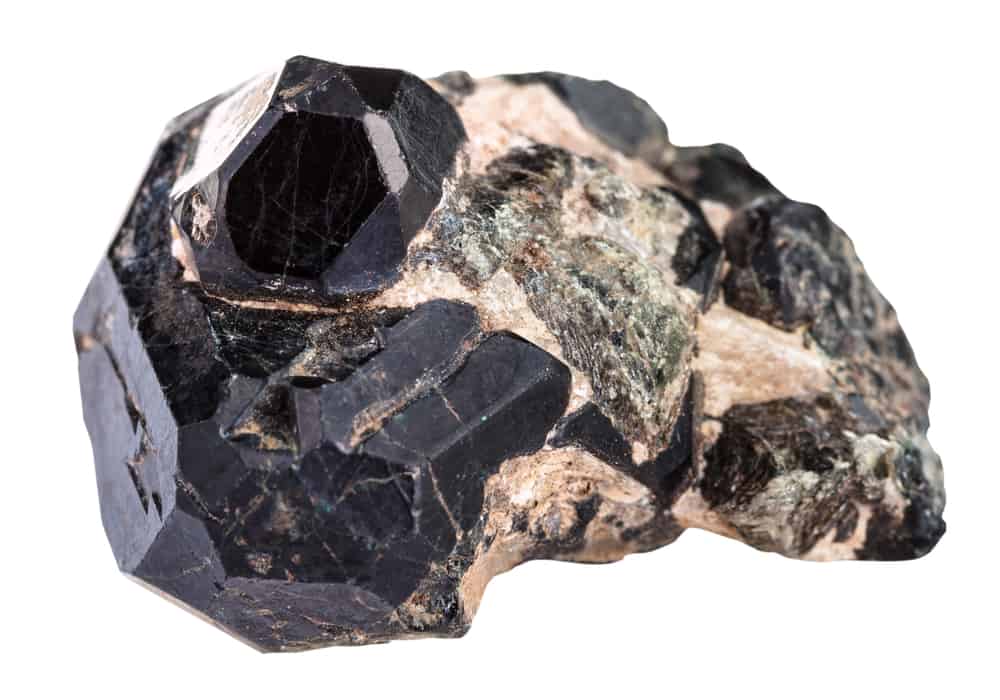 black spinel crystal and green and black diopside