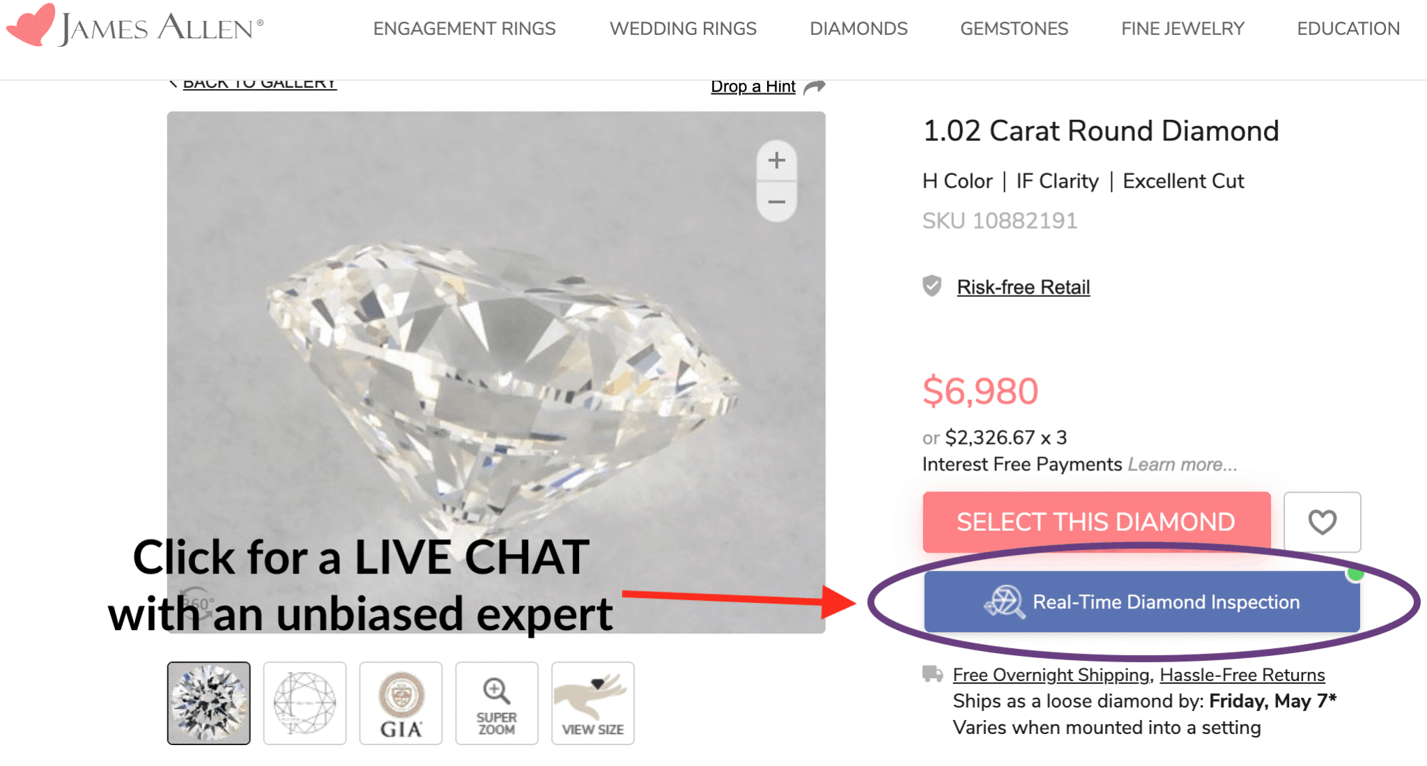 James Allen live chat callout