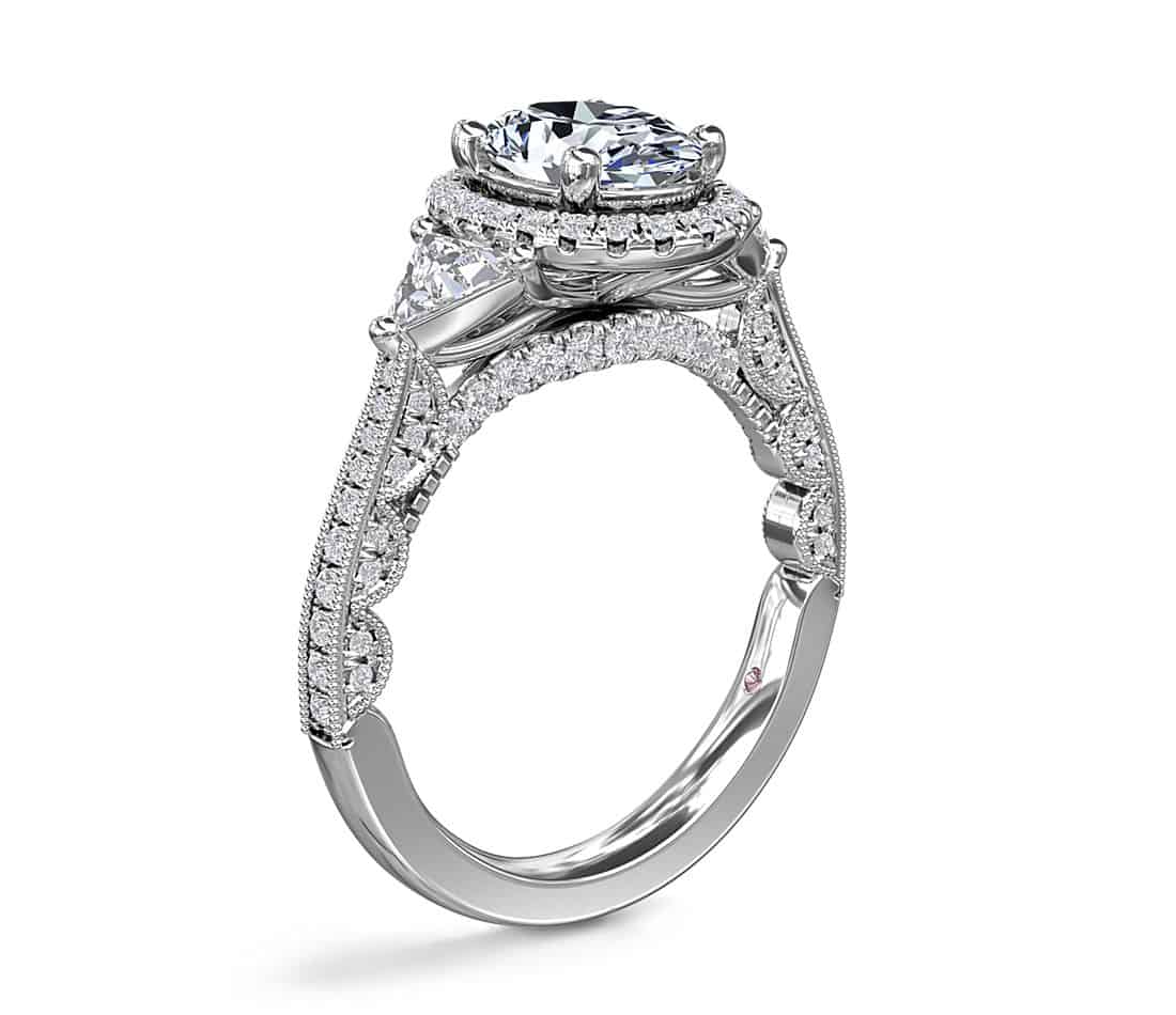 Monique Lhuillier Oval Halo with Trillion Sidestones