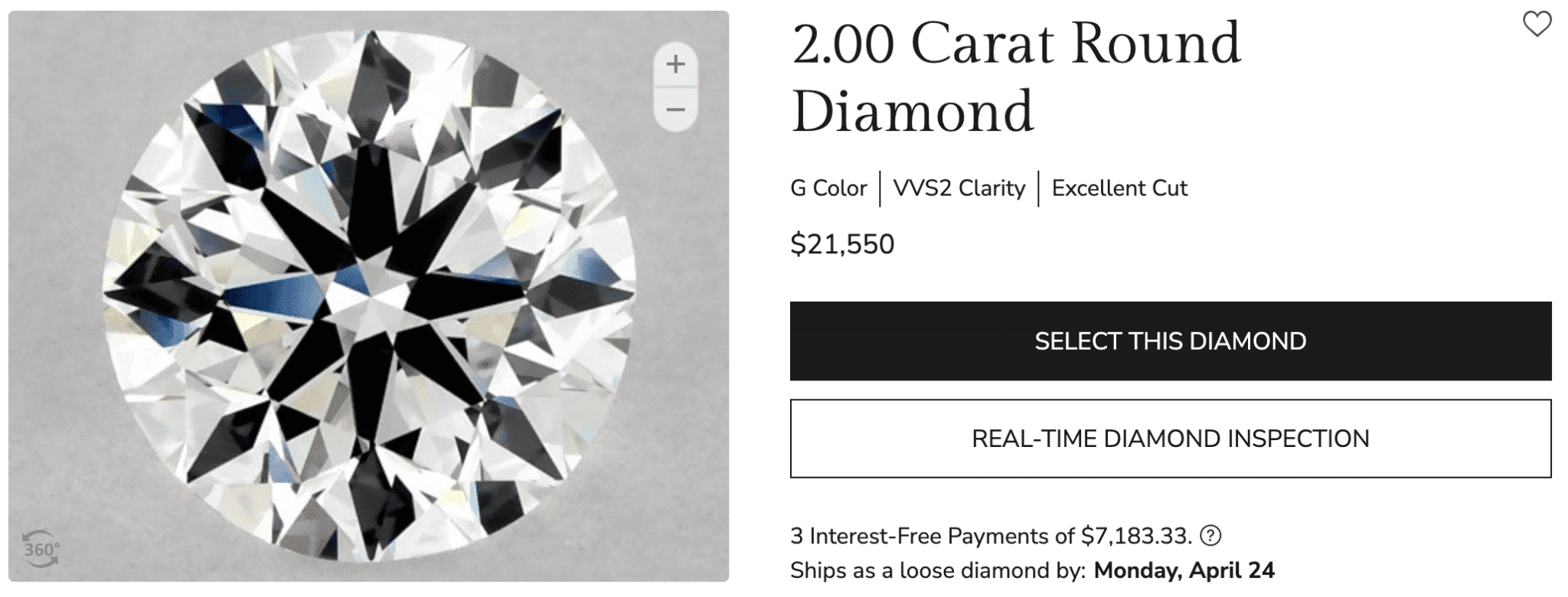 2 Carat VVS2 Clarity Mined Diamond